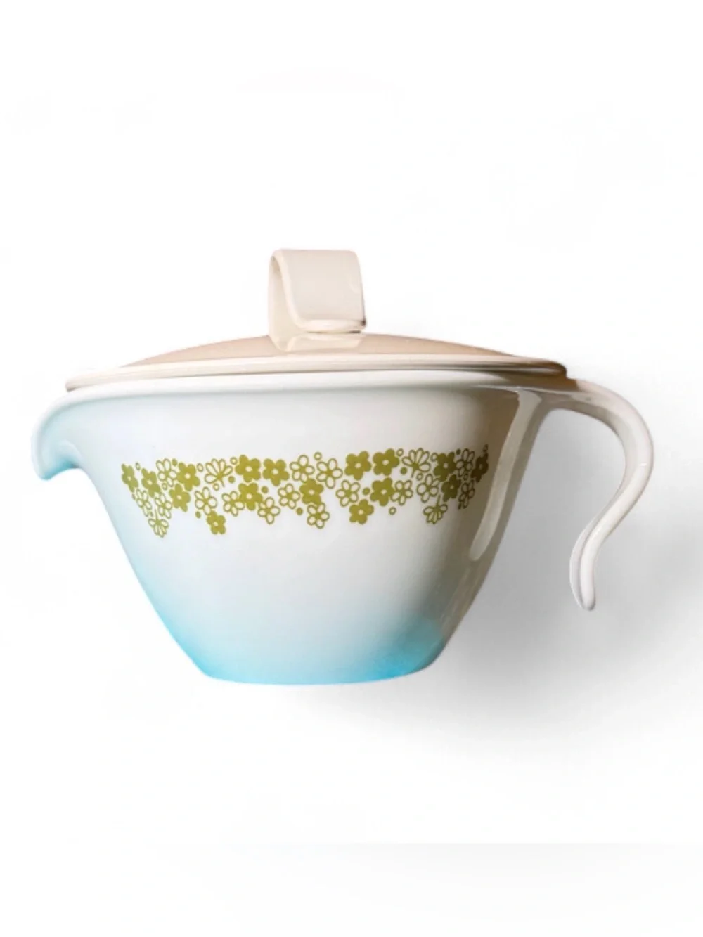 Corelle Spring Blossom Green Sugar Bowl w/ Lid Corning Crazy Daisy Vintage USA